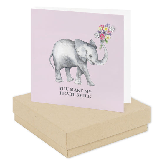 Boxed Elephant Heart Smile Silver Earring Card Earrings Crumble and Core Kraft  