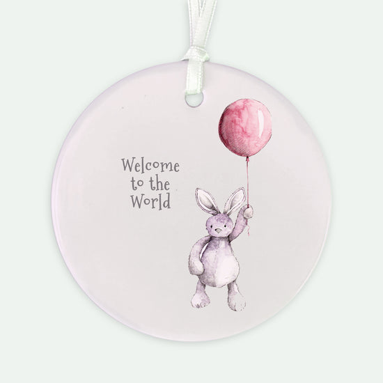 Hanging Ceramic Decoration - Baby Girl Bunny And Balloon Decor Crumble and Core   