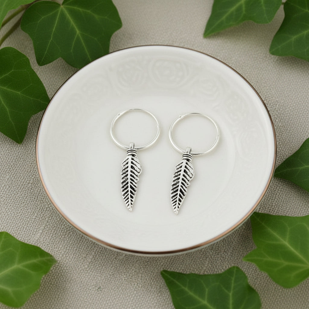 Silver Feather Huggie Hoop Earrings – Crumble and Core