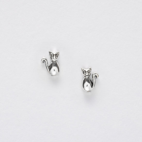 Cat Silver Ear Stud Earrings Crumble and Core   