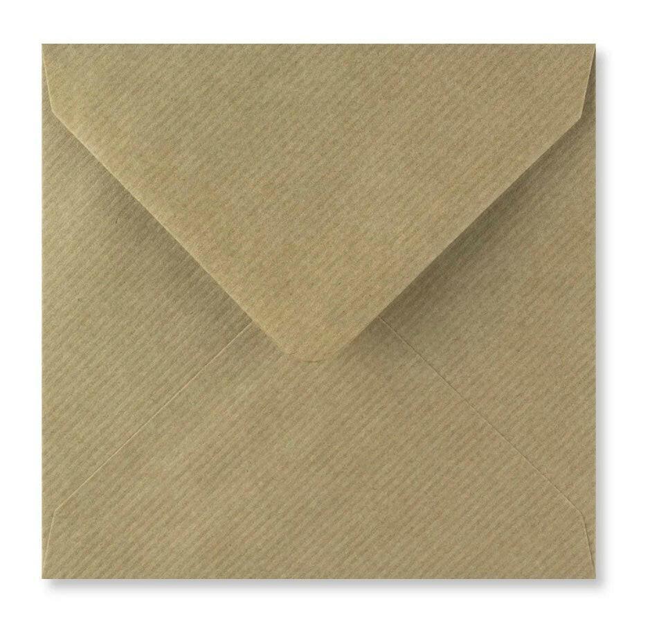 Square brown kraft paper envelope with V-flap, suitable for greeting cards and gifts