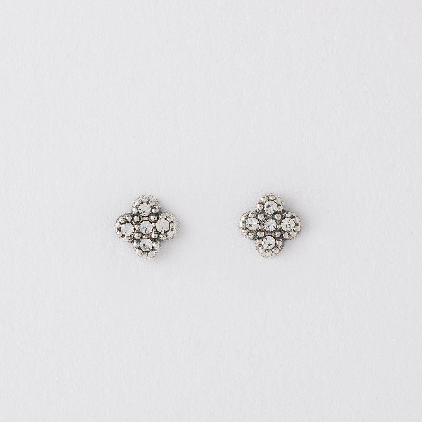 Four Petal Flower Silver Ear Studs Jewelry Crumble and Core   