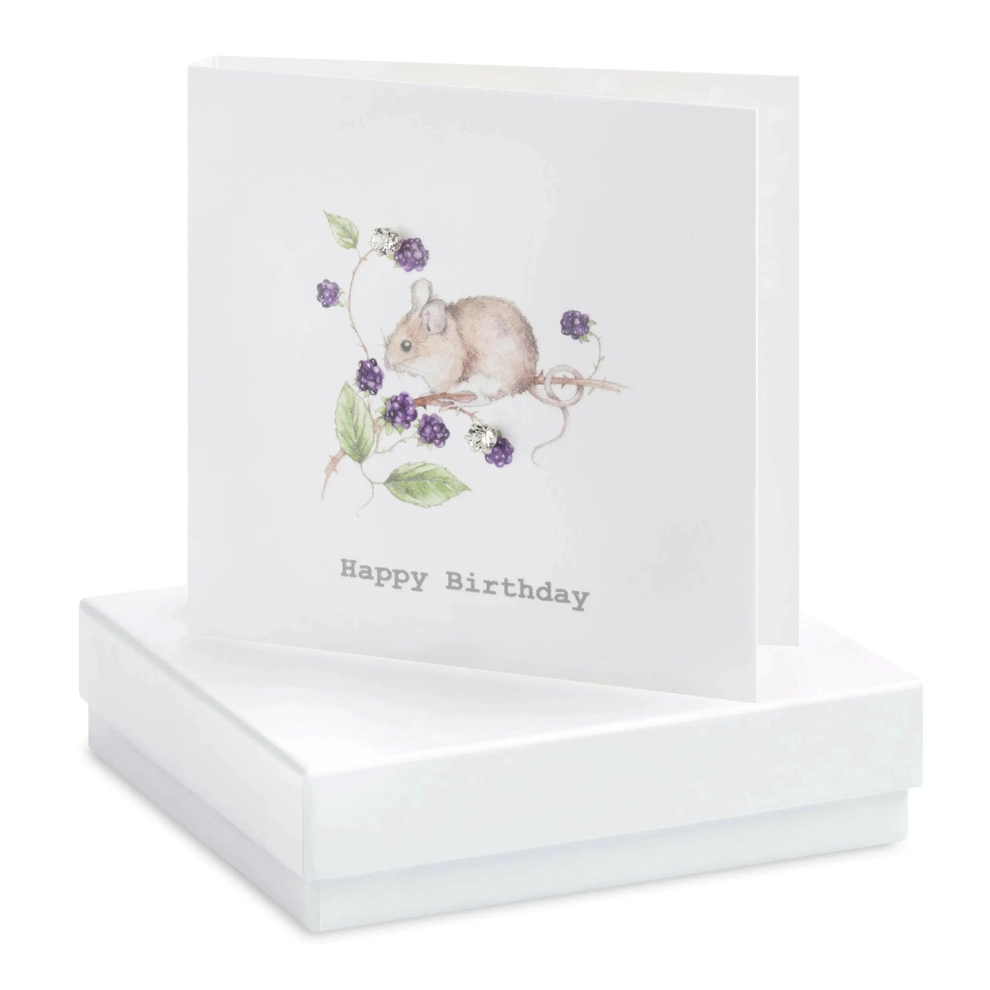 Sterling Silver Stud Earrings in Gift Box with Hand Finished Mouse Birthday Card - Crumble and Core