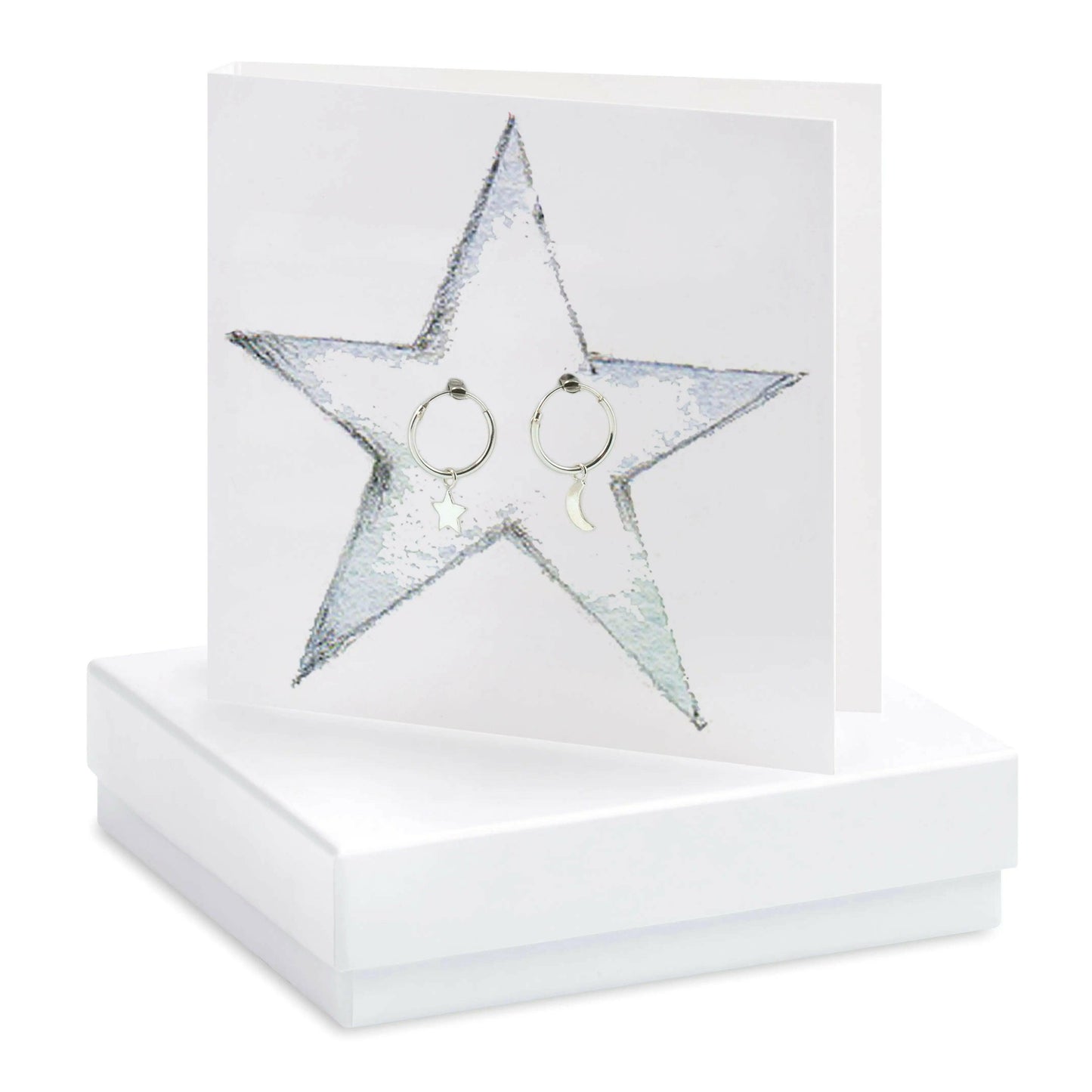 Sterling Silver Hoop Earrings with Moon and Star Design - Gift Box and Card Included - Crumble and Core