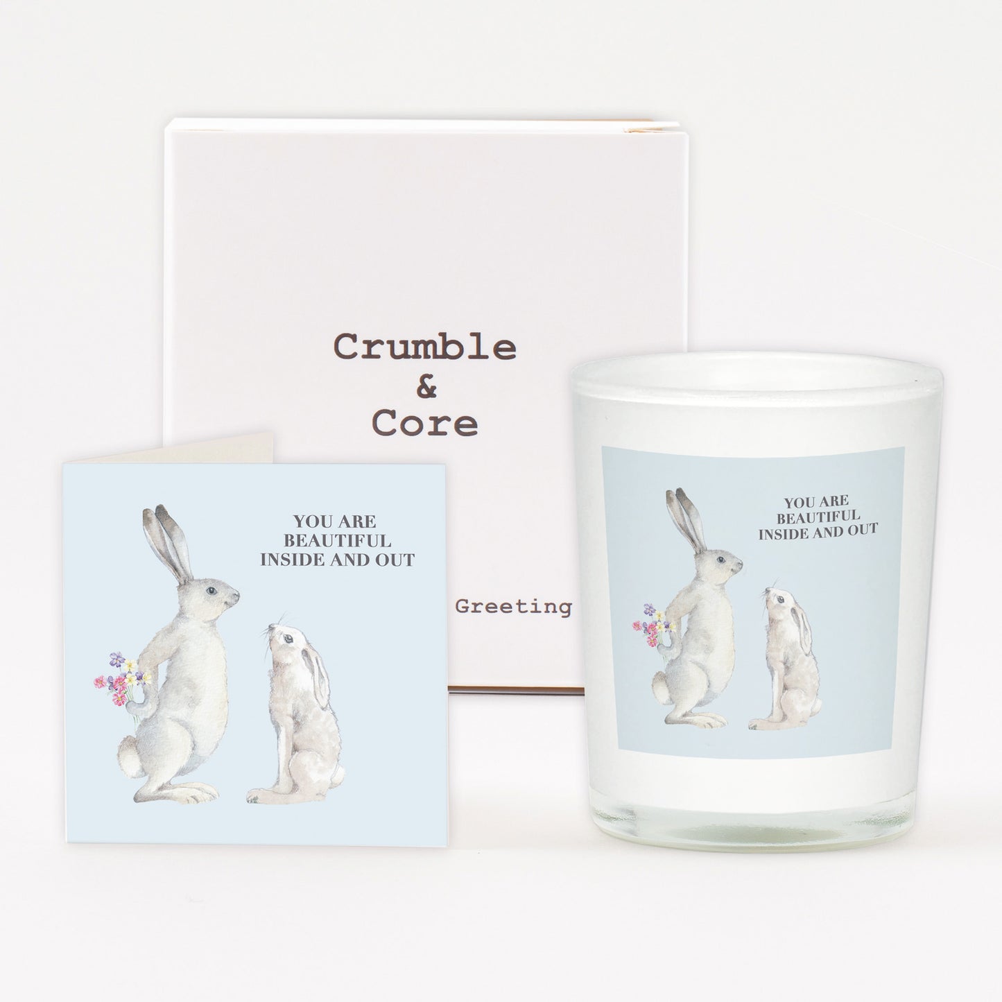 Animal Collection Boxed Candle and Greeting Card Hares Candles Crumble and Core   