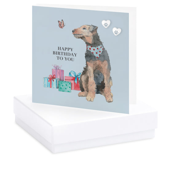 Boxed Happy Birthday Dog Silver Earring Card Earrings Crumble and Core White  