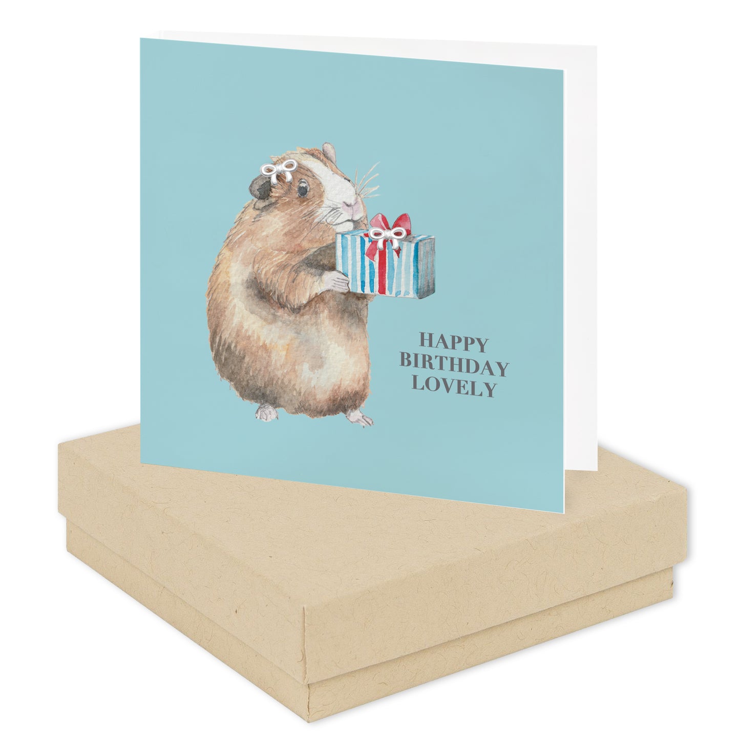 Boxed Happy Birthday Guinea Pig Silver Earring Card Earrings Crumble and Core Kraft  