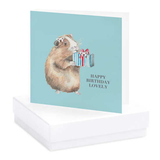 Boxed Happy Birthday Guinea Pig Silver Earring Card Earrings Crumble and Core White  