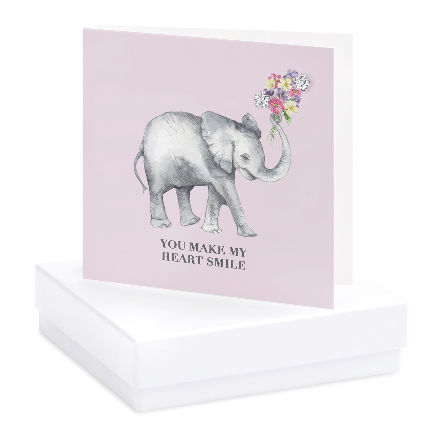 Boxed Elephant Heart Smile Silver Earring Card Earrings Crumble and Core White  