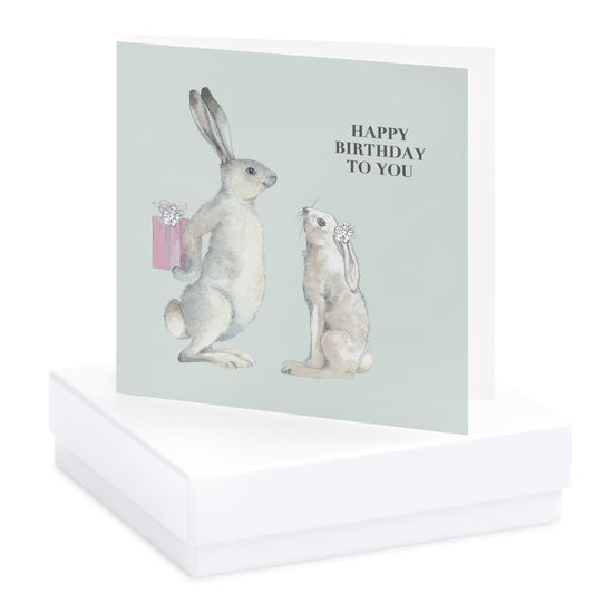 Boxed Hares Birthday Silver Earring Card Earrings Crumble and Core   