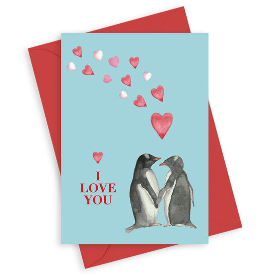 Animal Collection A6 Foiled Greeting Card penguins I Love you Greeting & Note Cards Crumble and Core   