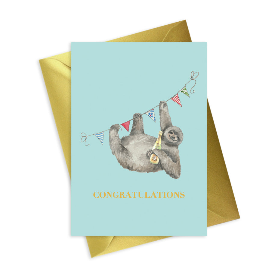 Animal Collection A6 Foiled Greeting Card Sloth Congratulations Greeting & Note Cards Crumble and Core   