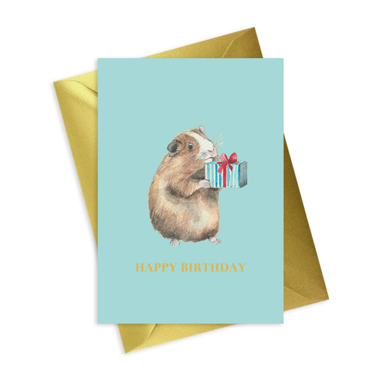 Animal Collection A6 Foiled Greeting Card Guinea Pig Happy Birthday Greeting & Note Cards Crumble and Core   