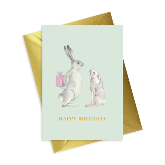 Animal Collection A6 Foiled Greeting Card Hare Happy Birthday Greeting & Note Cards Crumble and Core   