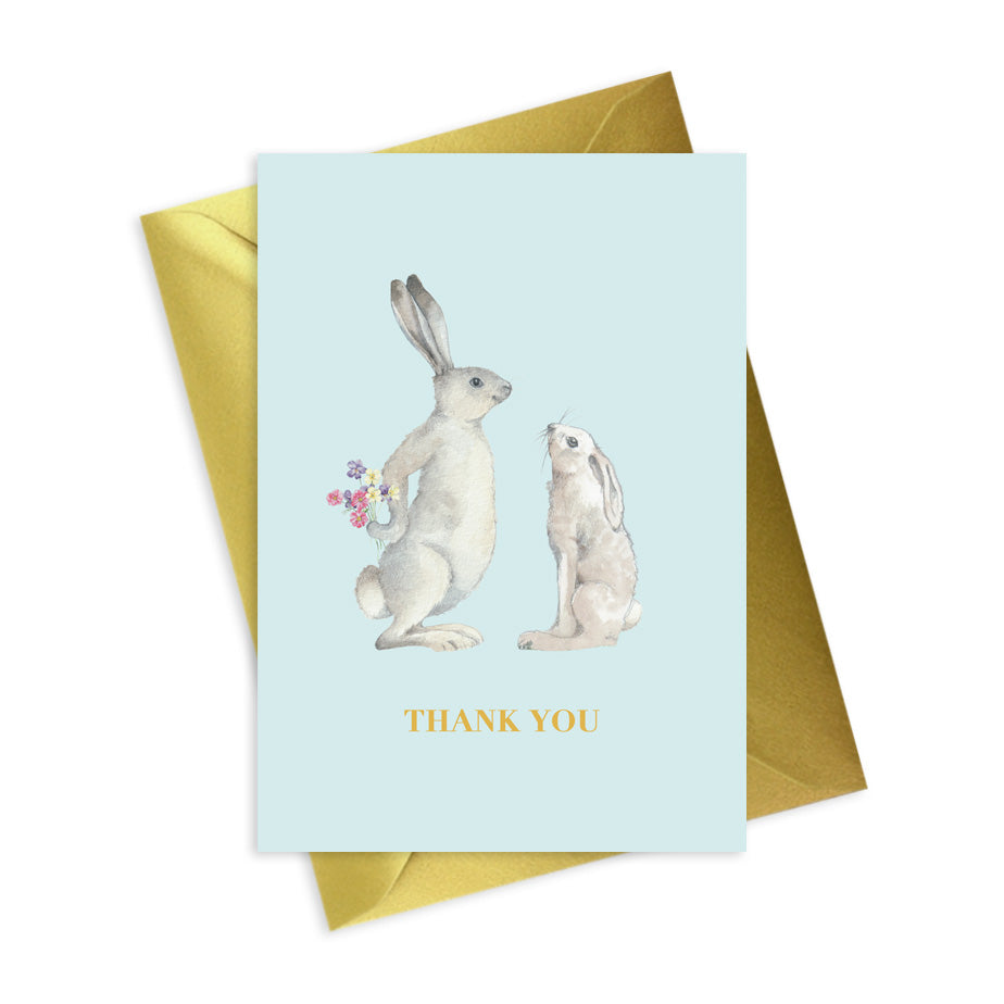 Animal Collection A6 Foiled Greeting Card Hare Thank You Greeting & Note Cards Crumble and Core   