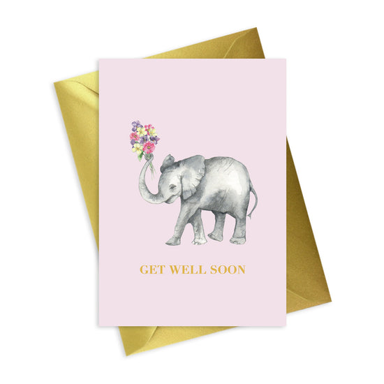 Animal Collection A6 Foiled Greeting Card Elephant Get Well Soon Greeting & Note Cards Crumble and Core   