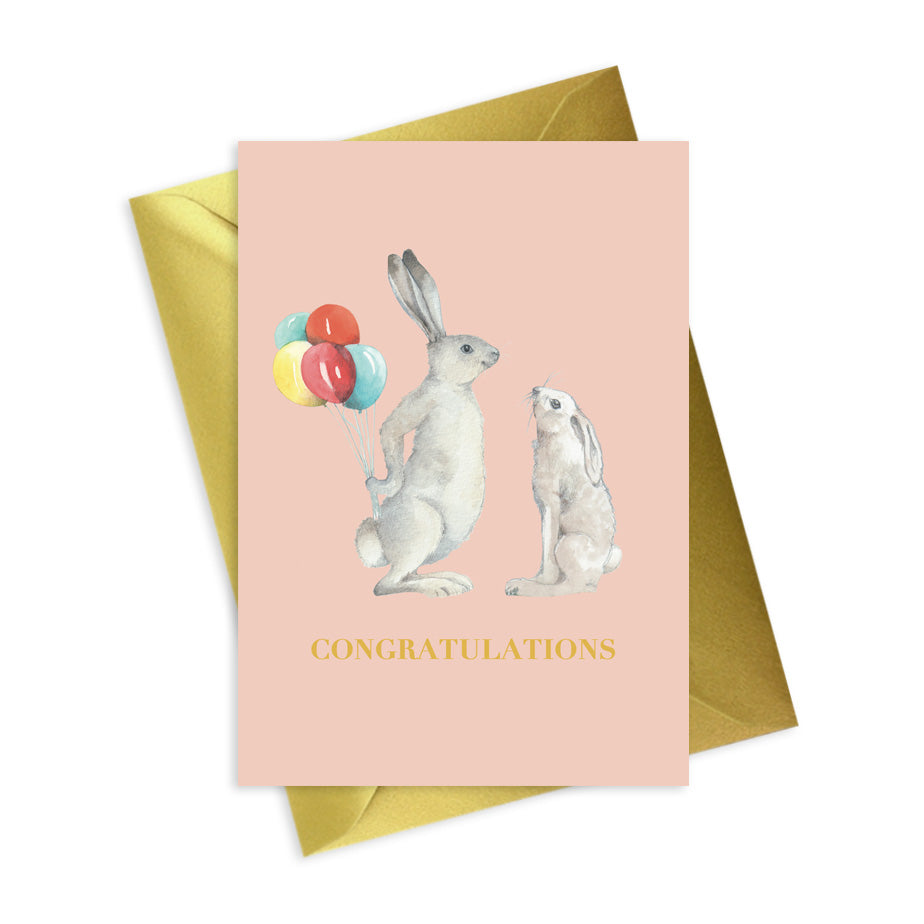 Animal Collection A6 Foiled Greeting Card Hares Congratulations Greeting & Note Cards Crumble and Core   