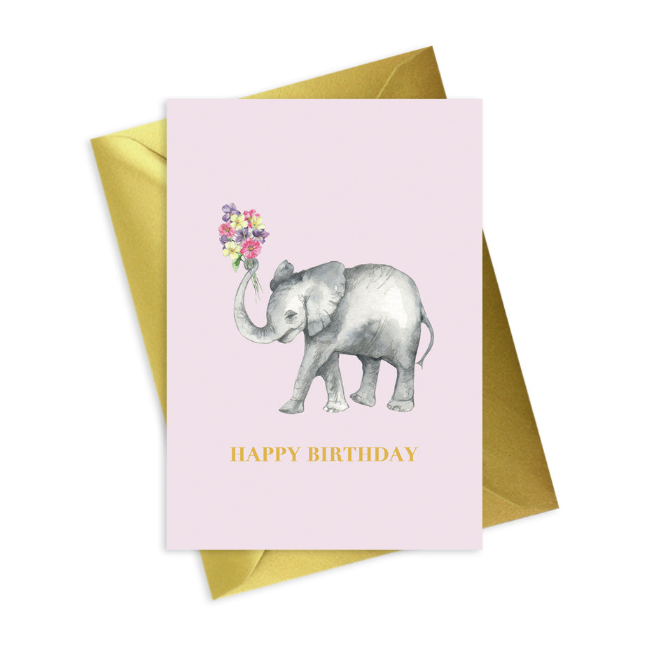 Animal Collection A6 Foiled Greeting Card Elephant Happy Birthday Greeting & Note Cards Crumble and Core   