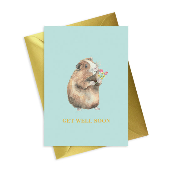 Animal Collection A6 Foiled Greeting Card Guinea Pig Get Well Soon Greeting & Note Cards Crumble and Core   