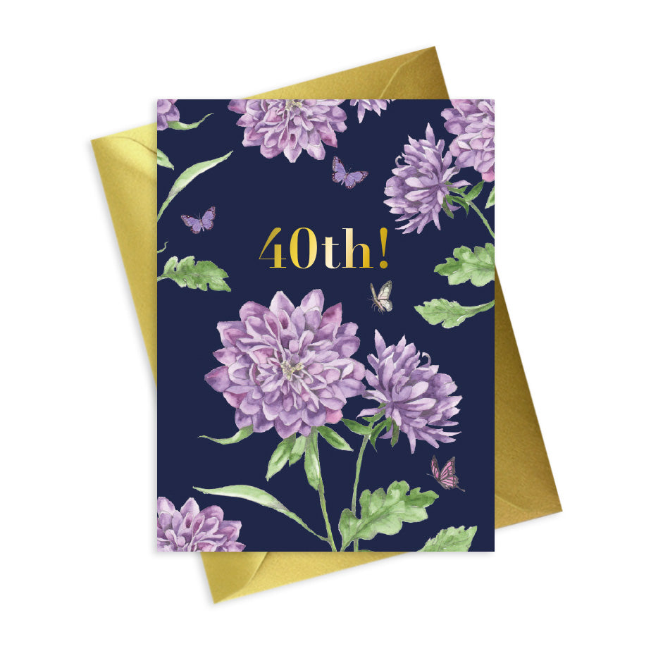 Bright Blooms Foiled 40th Birthday Card Greeting & Note Cards Crumble and Core   