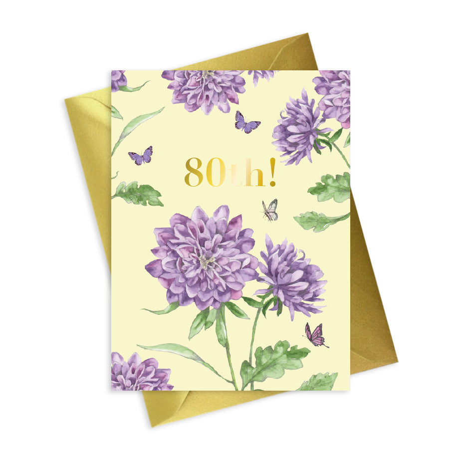 Bright Blooms Foiled 80th Birthday Card Greeting & Note Cards Crumble and Core   