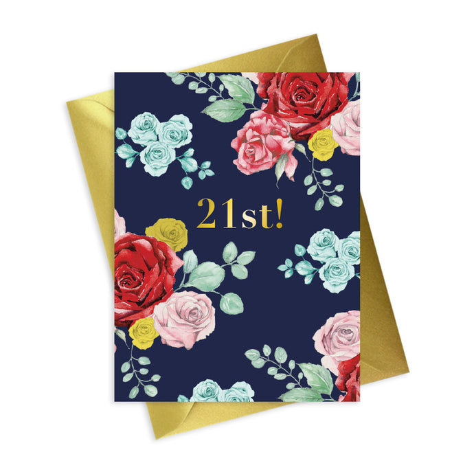Bright Blooms Foiled 21st Birthday Greeting Card Greeting & Note Cards Crumble and Core   