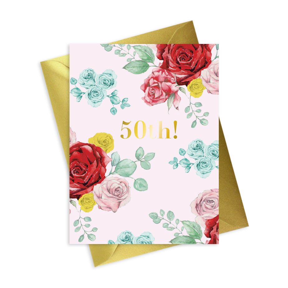 Bright Blooms Foiled 50th Birthday Card BB035