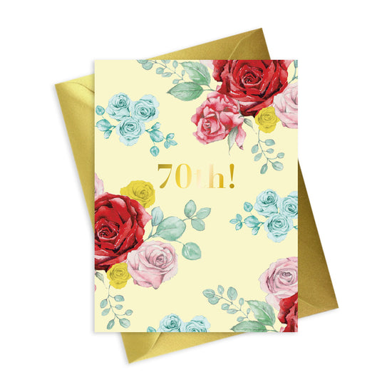 Bright Blooms Foiled 70th Birthday Card BB038 Greeting & Note Cards Crumble and Core   