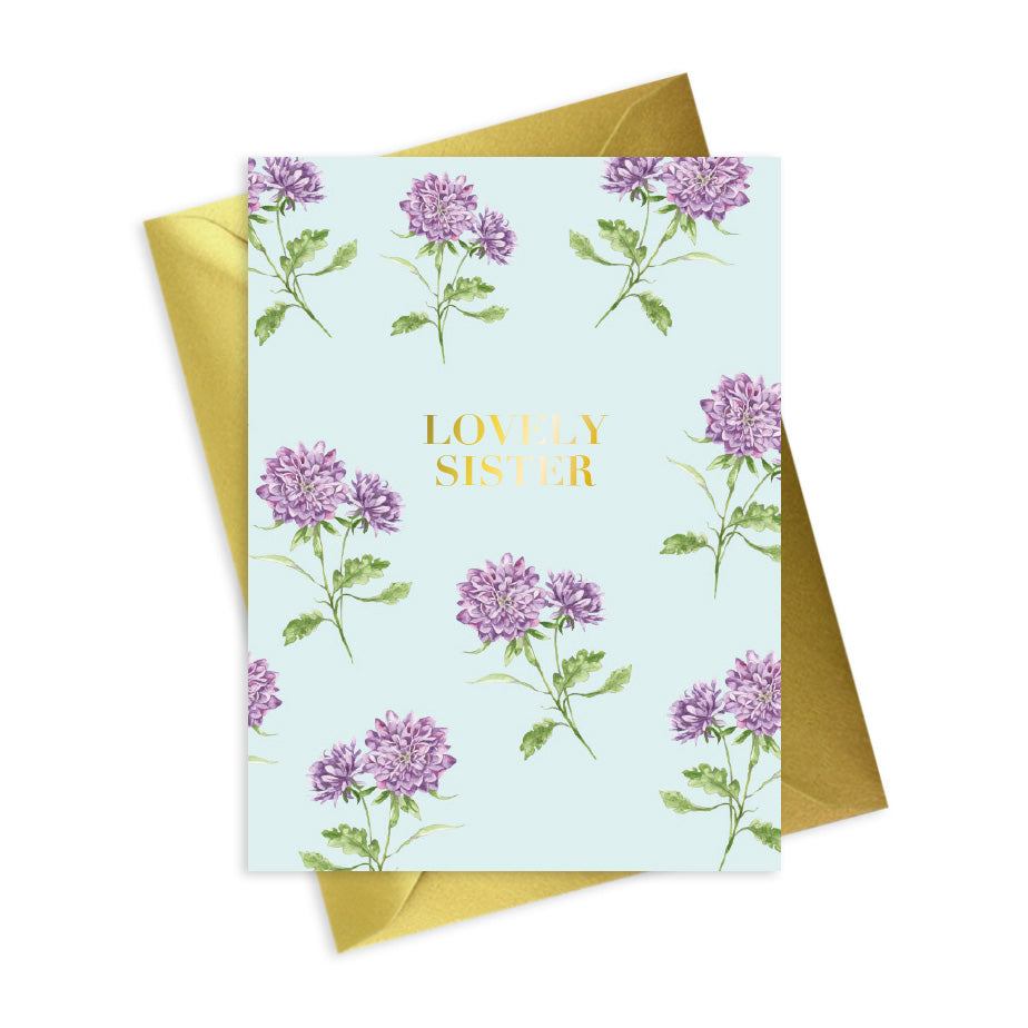 Bright Blooms Foiled Lovely Sister Card BB043 Greeting & Note Cards Crumble and Core   