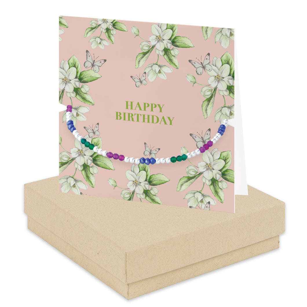 Bright Blooms Happy Birthday Boxed Card with Silver and  Beaded Bracelet BD006 Bracelets Crumble and Core   