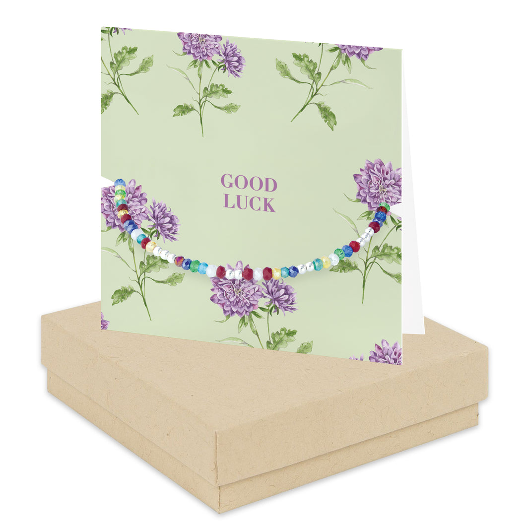 Bright Blooms Good Luck Boxed Card with Silver and Beaded Bracelet BD009