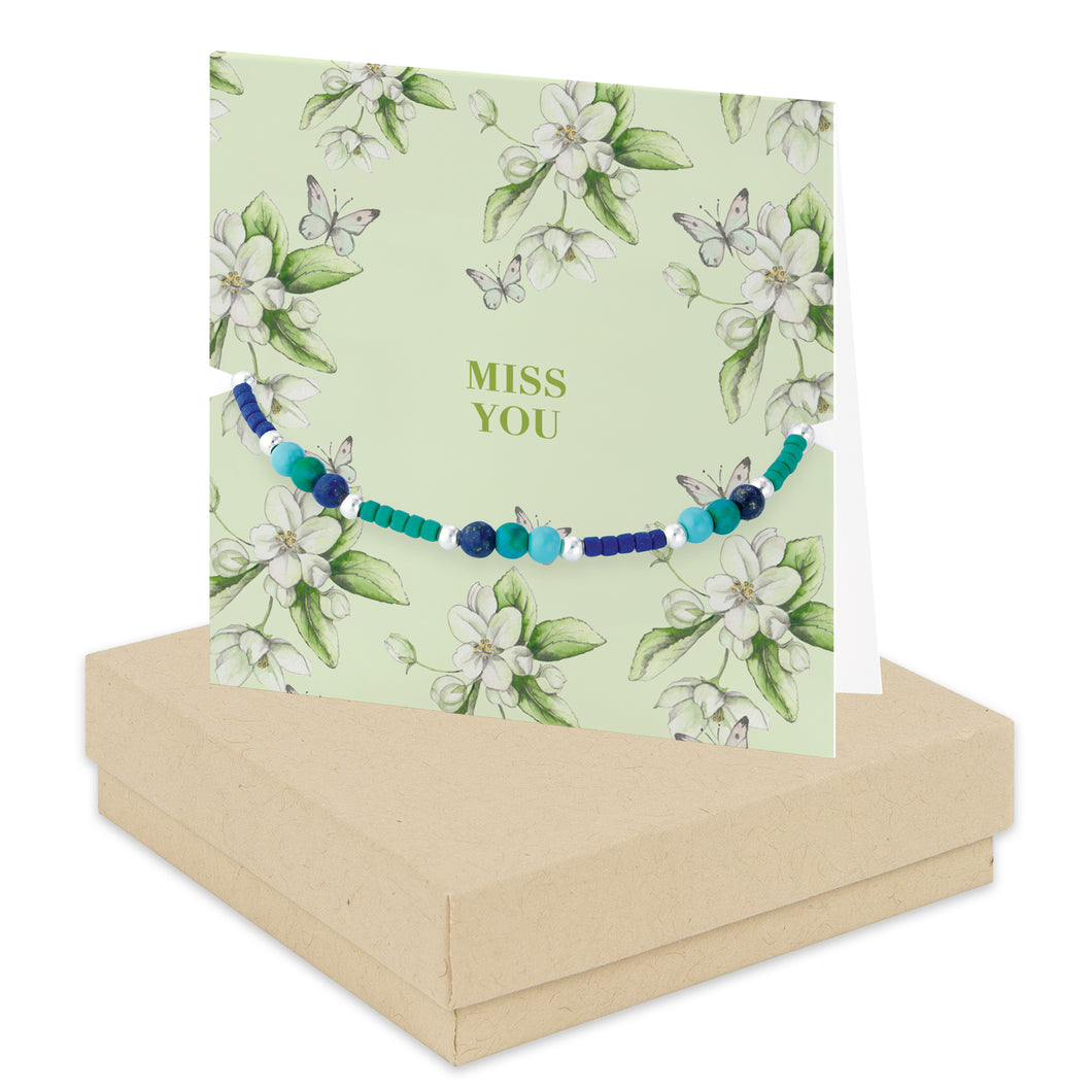Bright Blooms Miss You Boxed Card with Silver and Beaded Bracelet BD010 Bracelets Crumble and Core   