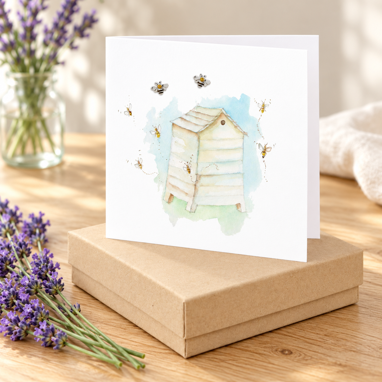 Silver Stud Earrings - Bee Earrings and Beehive Card - Handcrafted Gift Boxed for Her