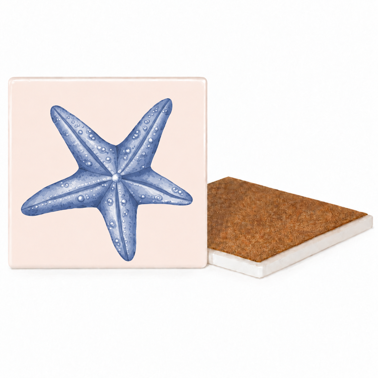 Blue Seaside Ceramic Coasters – Ribbon-Tied Set of Four