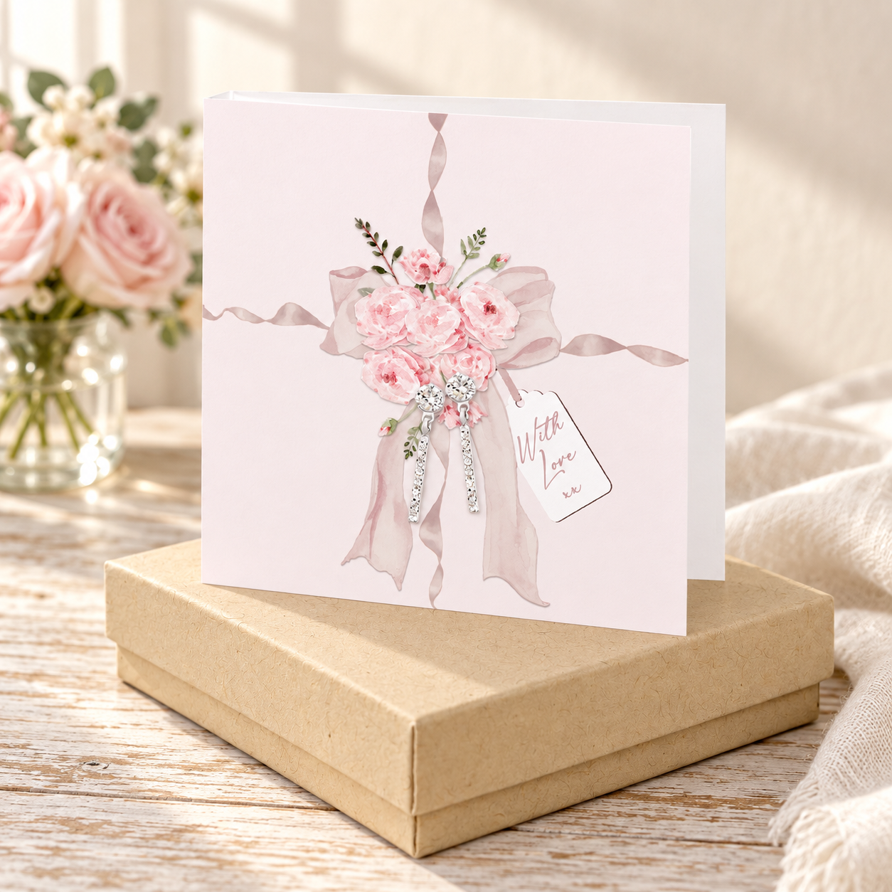Sterling Silver Dangle Drop Stud Earrings – Wrapped With Love Card - Elegant Jewellery Gift Set for Her