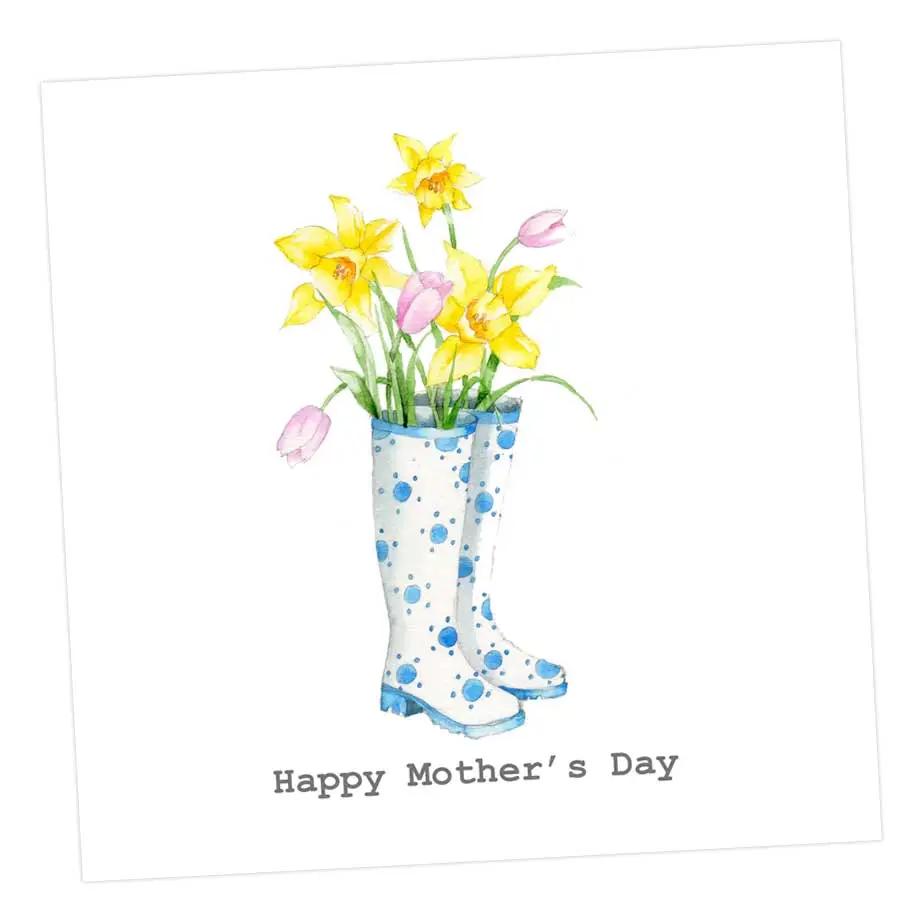 Dotty Spring Wellies Greeting Card Greeting & Note Cards Crumble and Core   