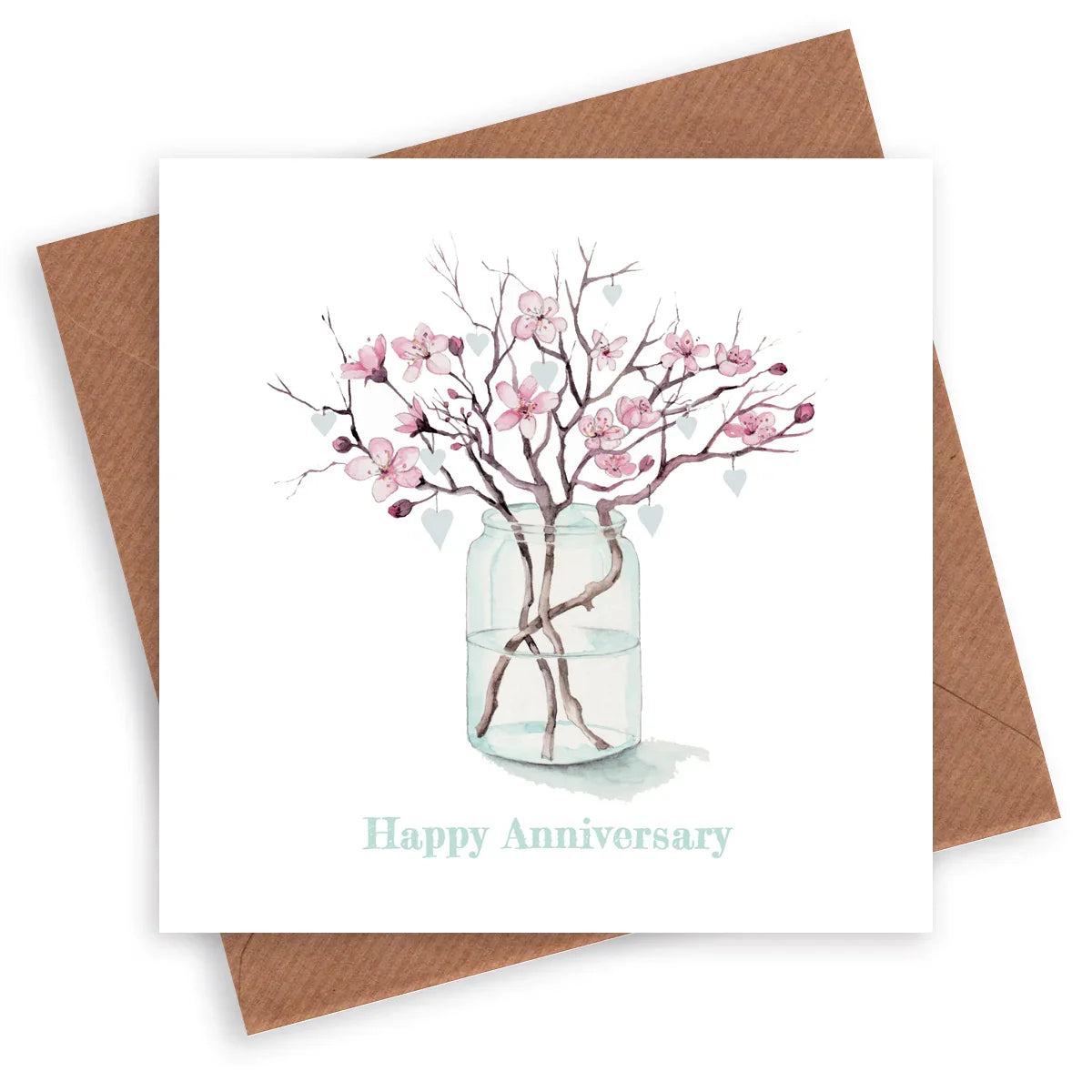 Anniversary Greeting Card - Floral Square Design With Kraft Envelope Included