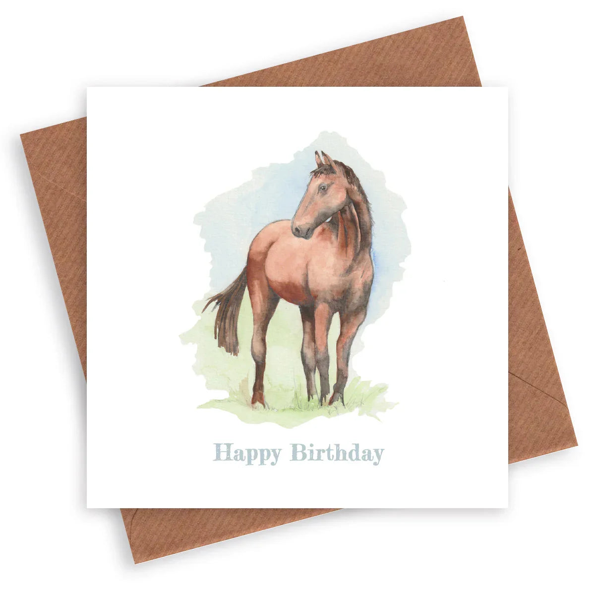 Horse Birthday Card – Luxury Watercolour Greeting With Kraft Envelope UK