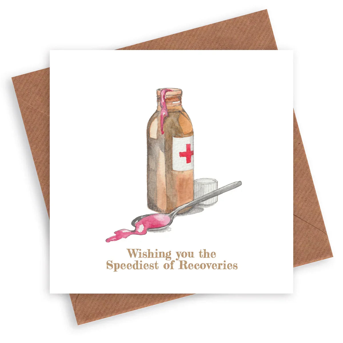 Get Well Greeting Card – Luxury Printed Medicine Bottle Design with Kraft Envelope