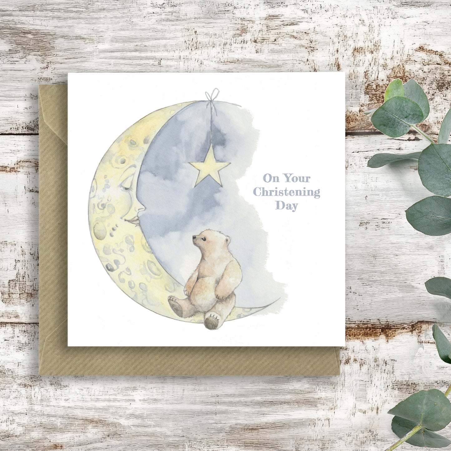 Tarjeta De Felicitación Oso Luna Bautizo
