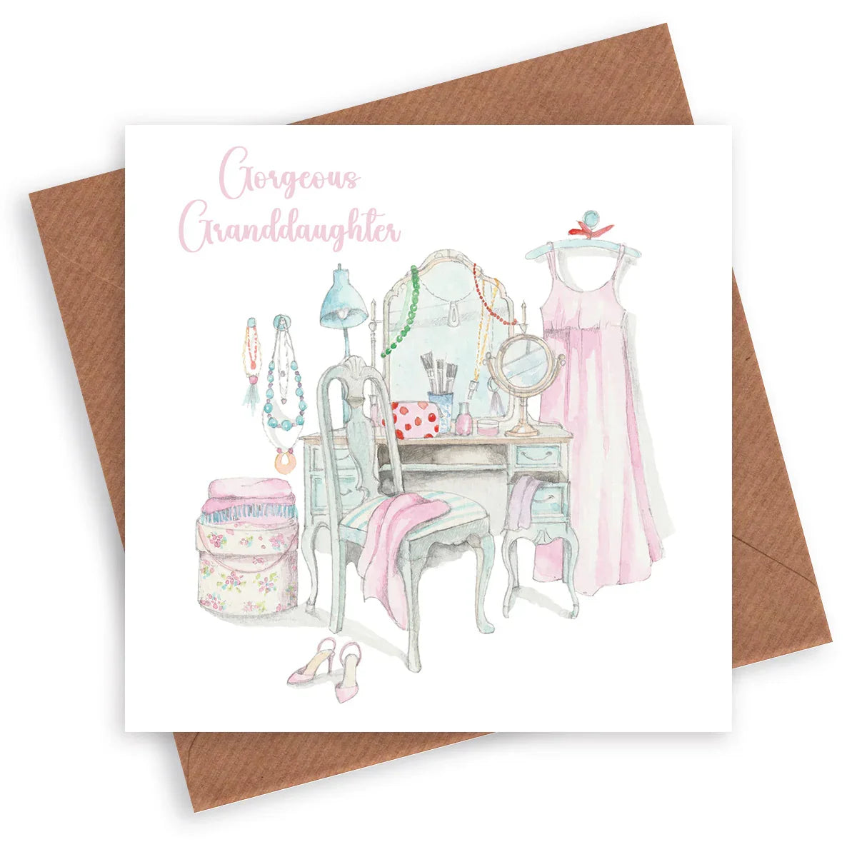 Granddaughter Greeting Card - Luxury Watercolour Birthday Card with Kraft Envelope