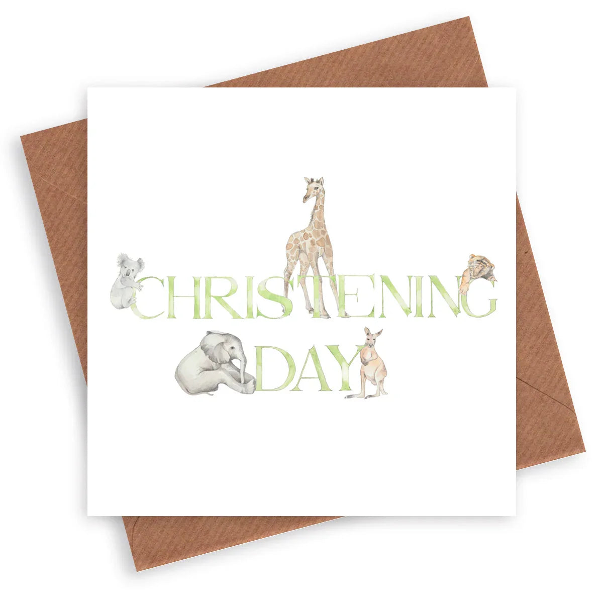 Christening Card Children – Animal Letter Design With Kraft Envelope Included