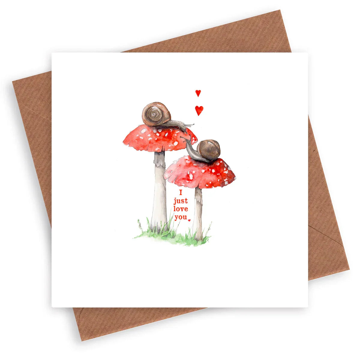 Snail Love Greeting Card – Romantic Snail Couple With Rustic Kraft Envelope