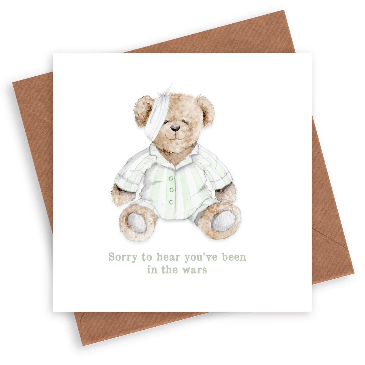 Teddy Get Well Card - Unique Handmade Greeting With Kraft Envelope Included