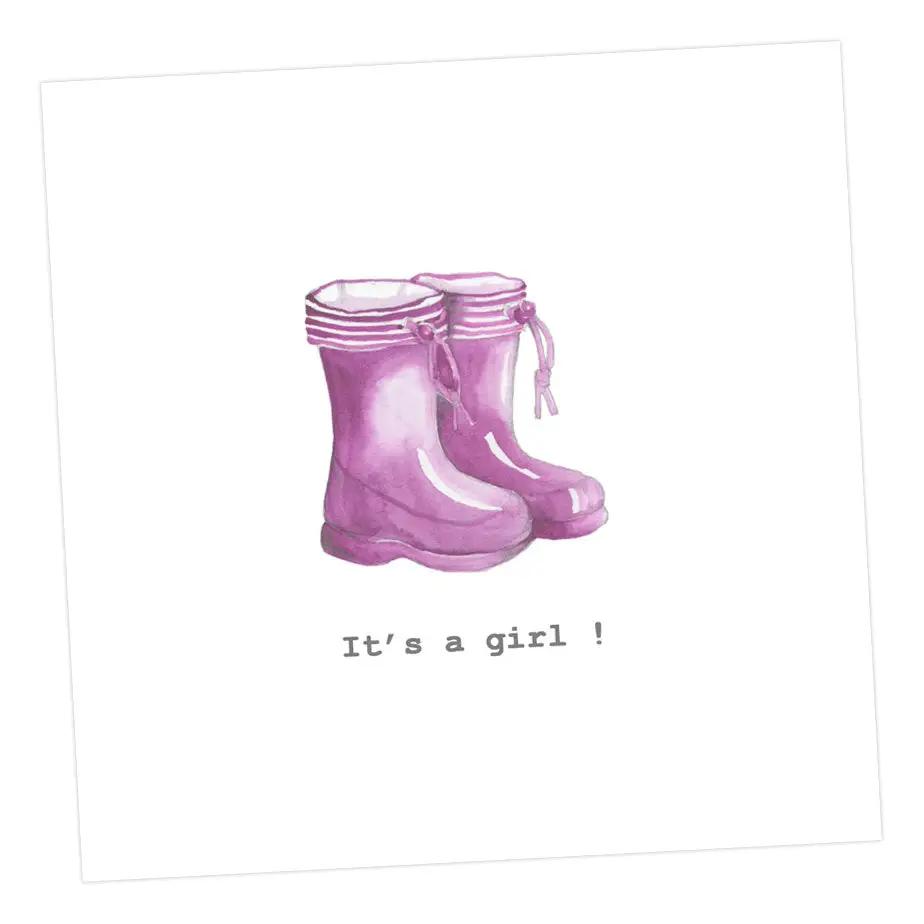 Baby Girl Wellies Card Greeting & Note Cards Crumble and Core   