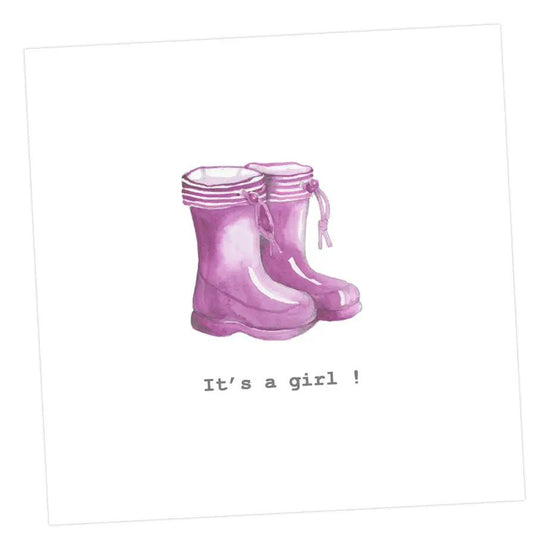 Baby Girl Wellies Card Greeting & Note Cards Crumble and Core   