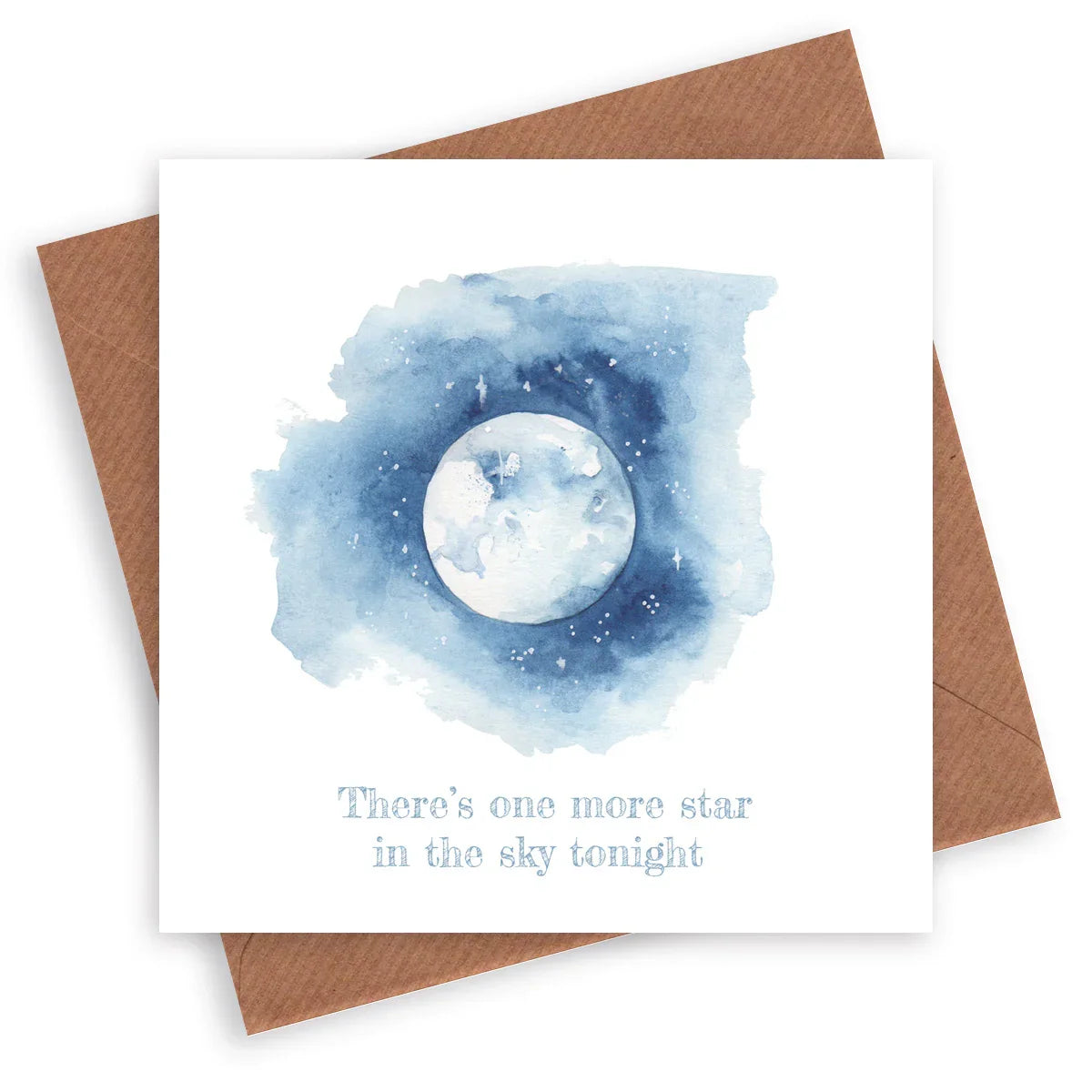 Watercolor moon and stars sympathy card with message 'There's one more star in the sky tonight'.