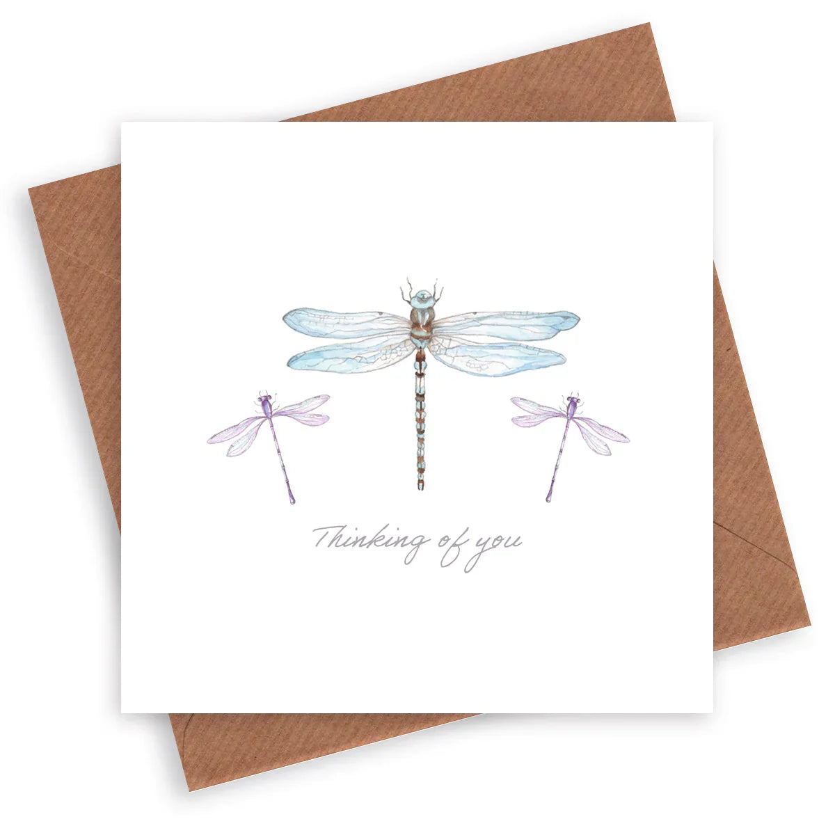 Dragonfly Greeting Card - Thinking Of You Watercolour Card With Kraft Envelope