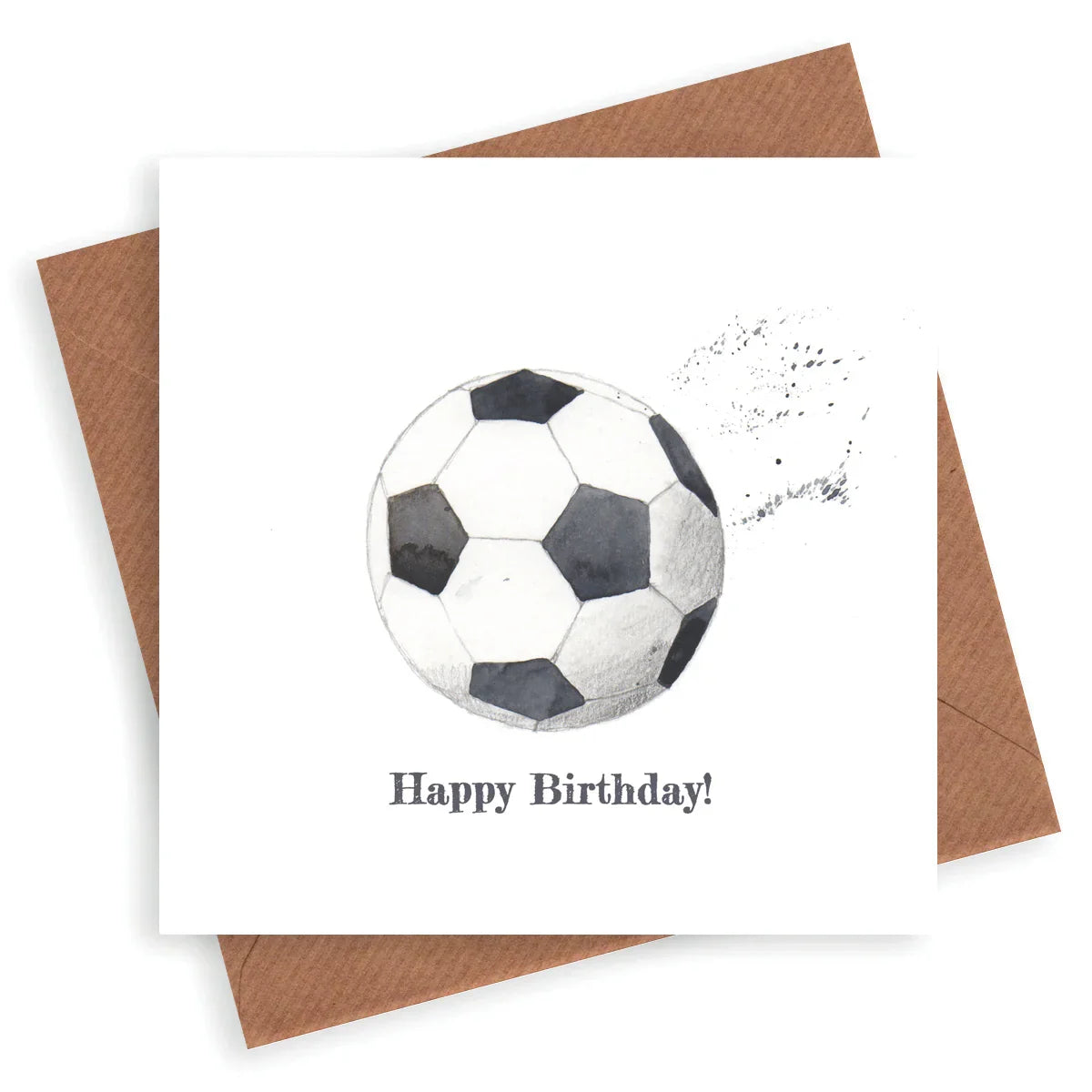 Handcrafted birthday card with watercolor soccer ball and Happy Birthday message