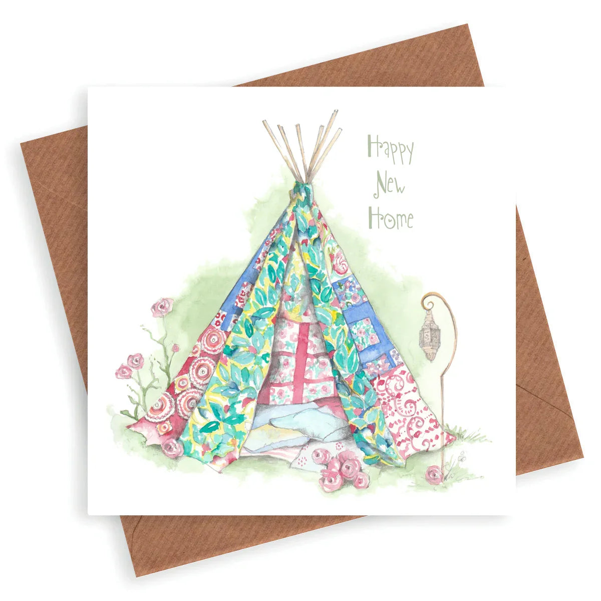 New Home Card - Luxury Tent Fold Greeting Card With Kraft Envelope Included